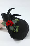 Black 1920s Style Hat with Flower