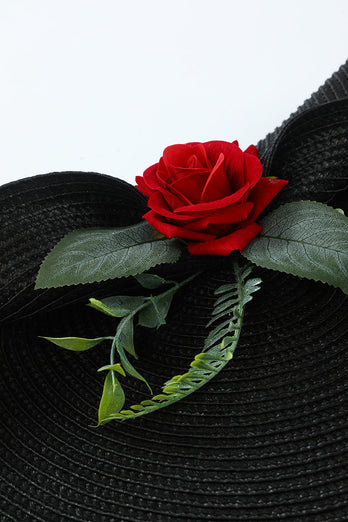 Black 1920s Style Hat with Flower