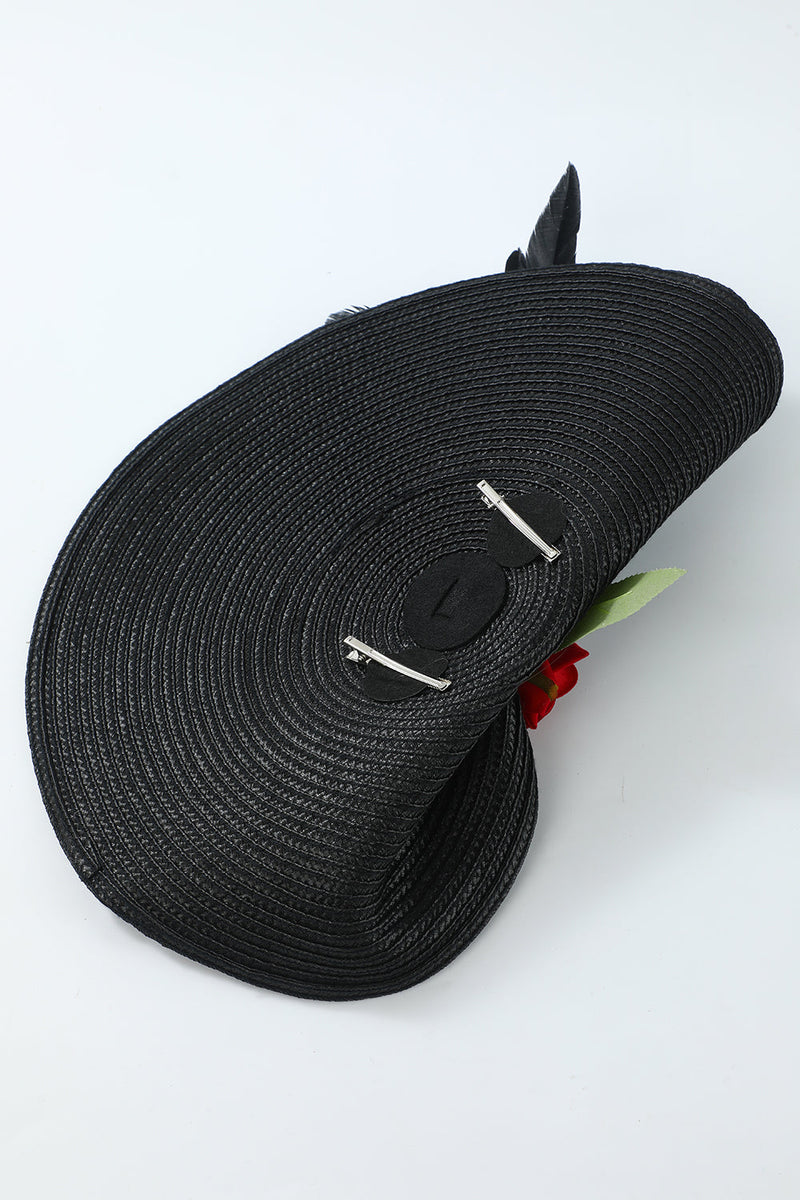 Load image into Gallery viewer, Black 1920s Style Hat with Flower