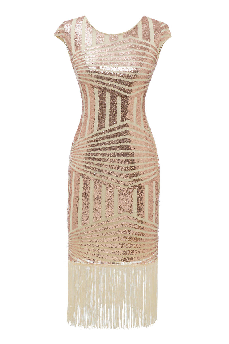 Load image into Gallery viewer, Golden Round Neck 1920s Flapper Dress
