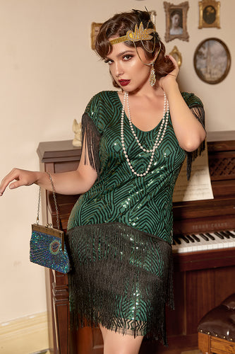 Black Green 1920s Dress with Sequins