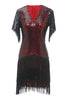 Load image into Gallery viewer, Black Red V Neck 1920s Party Dress
