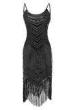 Black Red Spaghetti Straps 1920s Dress