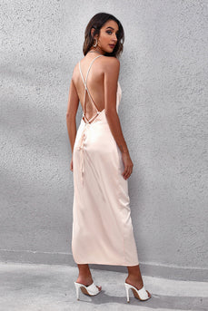 Champagne Backless Formal Dress with Slit