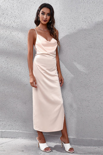 Champagne Backless Formal Dress with Slit