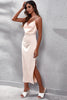 Load image into Gallery viewer, Champagne Backless Formal Dress with Slit