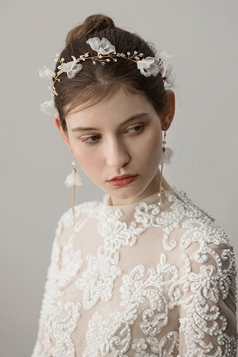 Beaded Flower Bridal Headband Earrings Sets