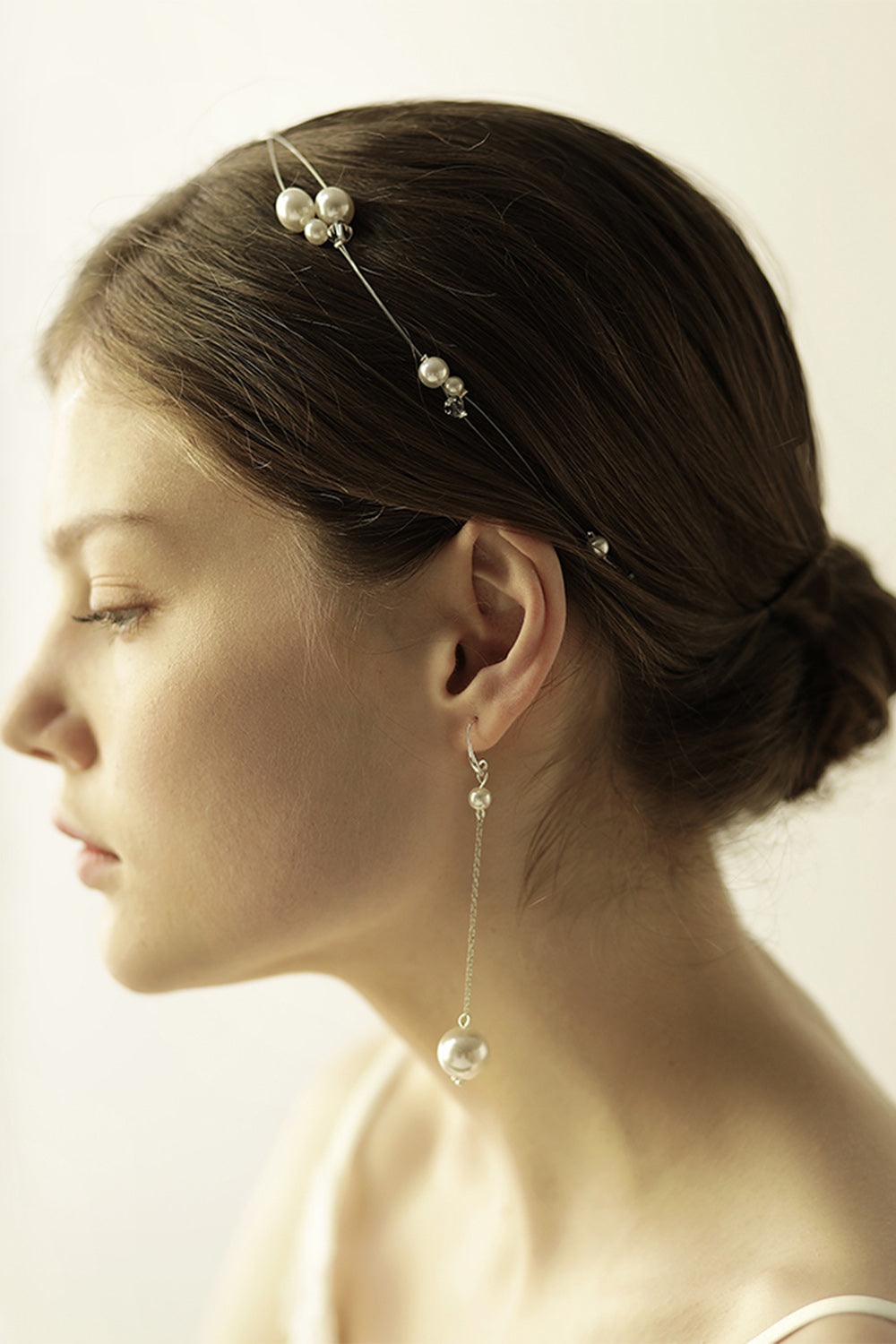Large Pearl Fish Silk Thread Bridal Headband Earrings Sets