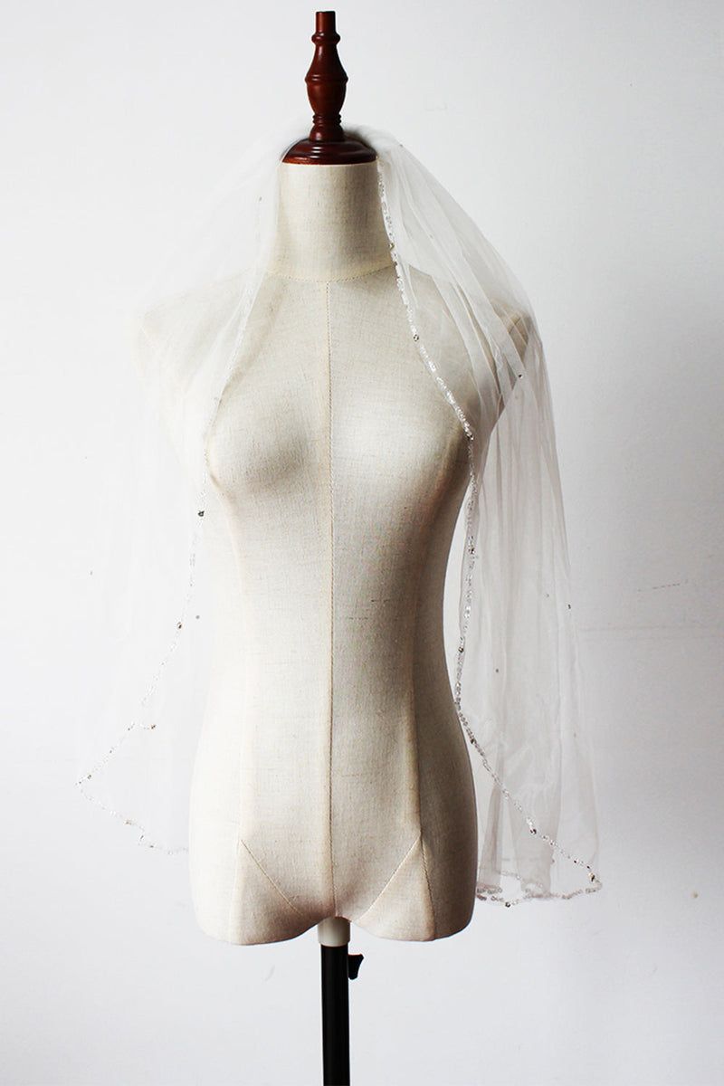 Load image into Gallery viewer, White Handmade Beaded Mid-Length Bridal Veil