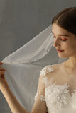 White Handmade Beaded Mid-Length Bridal Veil