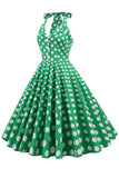 Green Halter Polka Dots 1950s Dress