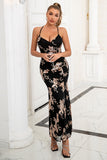 Sheath Spaghetti Straps Black Long Formal Dress with Slit