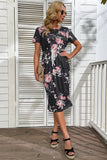 Round Neck Floral Print Black Summer Dress