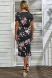 Round Neck Floral Print Black Summer Dress