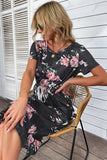 Round Neck Floral Print Black Summer Dress