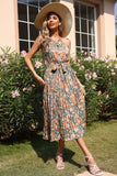 Halter Floral Print Green Summer Dress