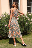 Halter Floral Print Green Summer Dress