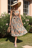 Halter Floral Print Green Summer Dress