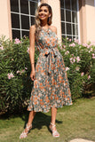 Halter Floral Print Green Summer Dress