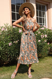 Halter Floral Print Green Summer Dress