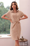 Khaki Summer Dress with Short Sleeves