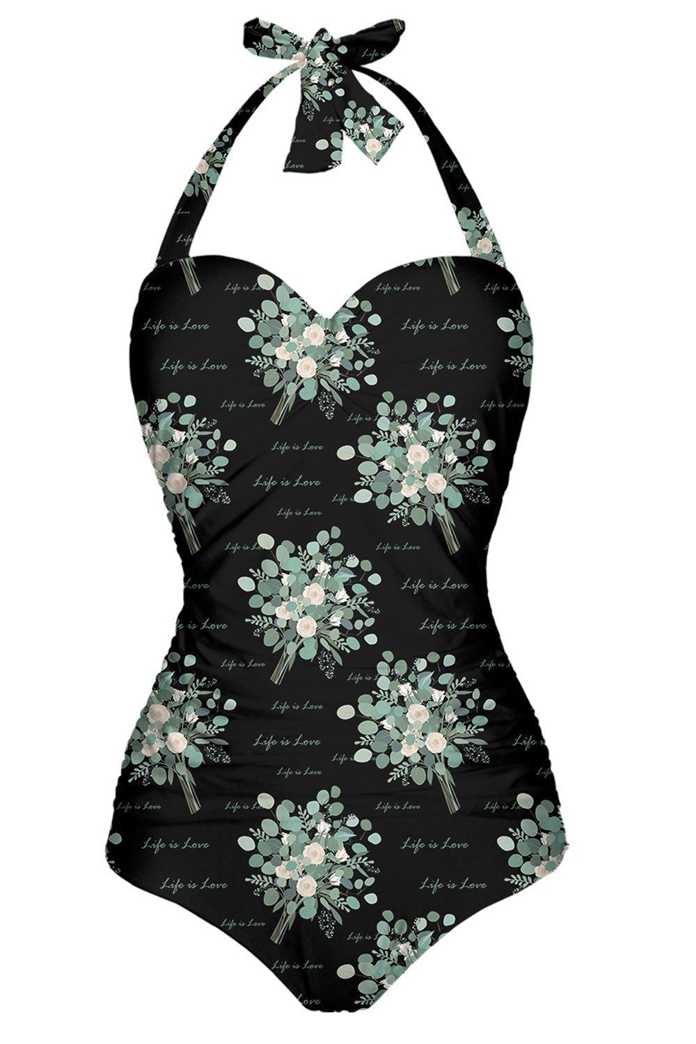 Black One Piece Halter Swimsuit