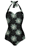 Black One Piece Halter Swimsuit