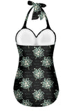 Black One Piece Halter Swimsuit