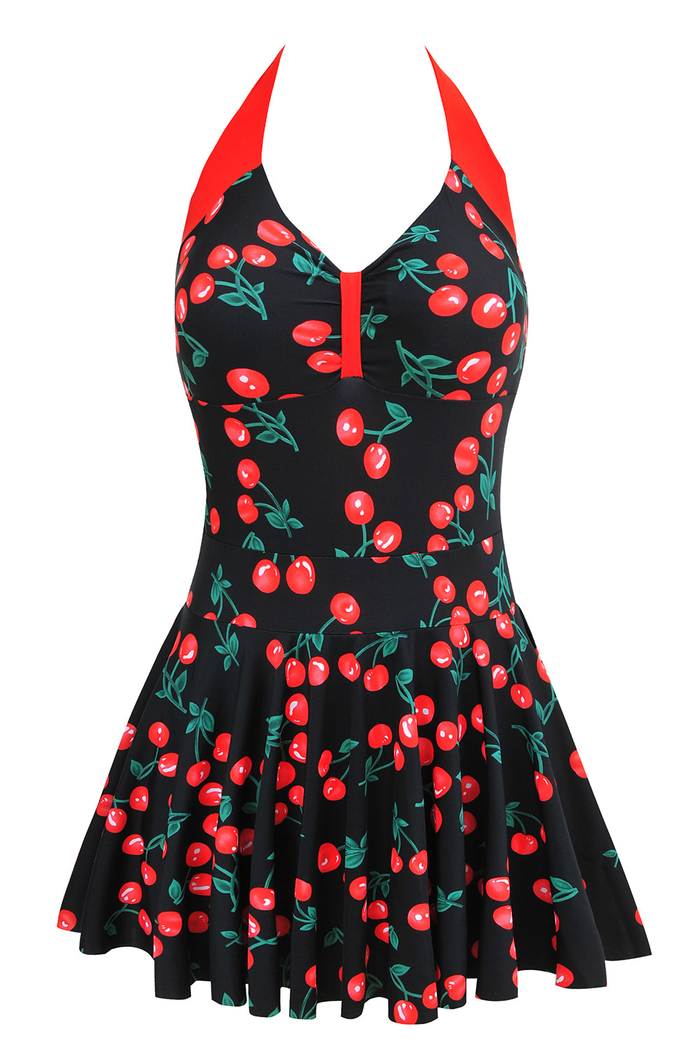 Plus Size Black and Red Cherry Printed Swimwear