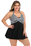 Plus Size Black and White Striped Swimwear