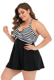 Plus Size Black and White Striped Swimwear