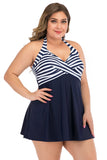 Plus Size Black and White Striped Swimwear