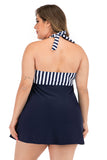 Plus Size Black and White Striped Swimwear