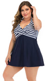 Plus Size Black and White Striped Swimwear