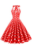 Red Button Polka Dots 1950s Pin Up Dress