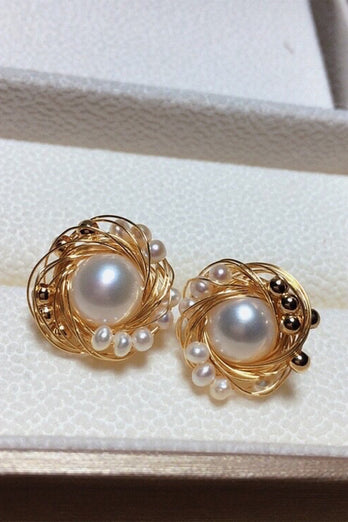 Natural Pearls Metal Earrings