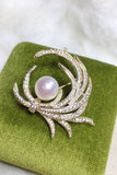 Rhinestone & Pearls White Brooch