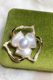 Rhinestone & Pearls White Brooch