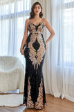 Black and Gold Sequins Mermaid Formal Dress