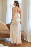 White Mermaid Sequins Formal Dress with Slit