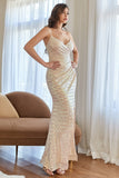 Apricot Mermaid Sequins Formal Dress with Slit