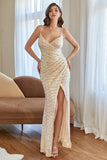 Apricot Mermaid Sequins Formal Dress with Slit