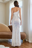 White One Shoulder Sequins Long Formal Dress