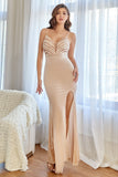 Blush Mermaid Formal Dress with Sequins and Slit