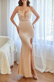 Blush Mermaid Formal Dress with Sequins and Slit