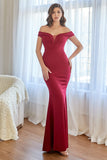 Burgundy Off the Shoulder Mermaid Formal Dress