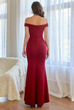 Burgundy Off the Shoulder Mermaid Formal Dress