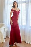 Burgundy Off the Shoulder Mermaid Formal Dress