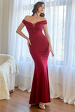 Burgundy Off the Shoulder Mermaid Formal Dress