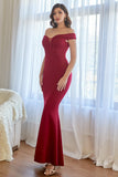 Burgundy Off the Shoulder Mermaid Formal Dress